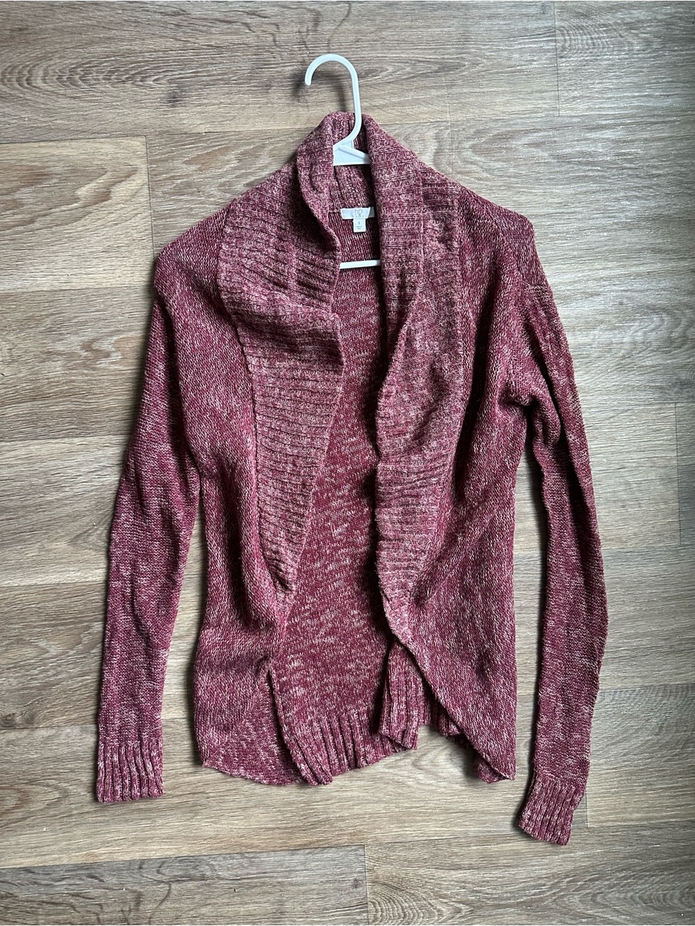 BP Nordstrom Maroon Marled Knit Open Front Cardigan Sweater Shawl Collar Small